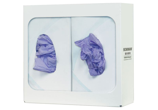 Distributeur de gants - double avec séparateur, métal blanc