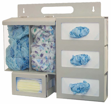 Gloves, Bouffant, Shoe Covers, Mask, Ear Plugs Dispenser